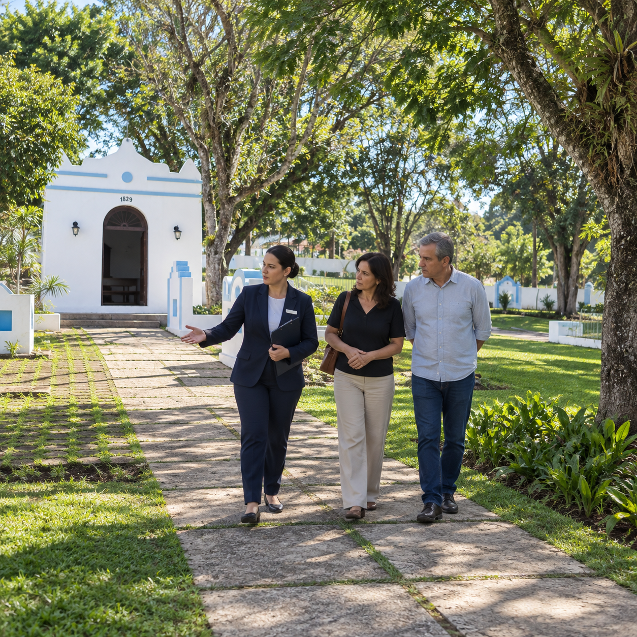 Concierge da Acempro atendendo um casal em uma das unidades do grupo